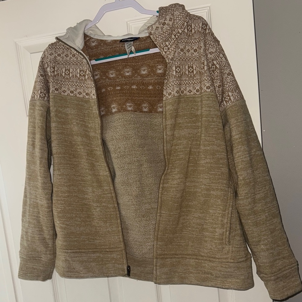 Tan and Brown Patterned Zip-Up Hoodie